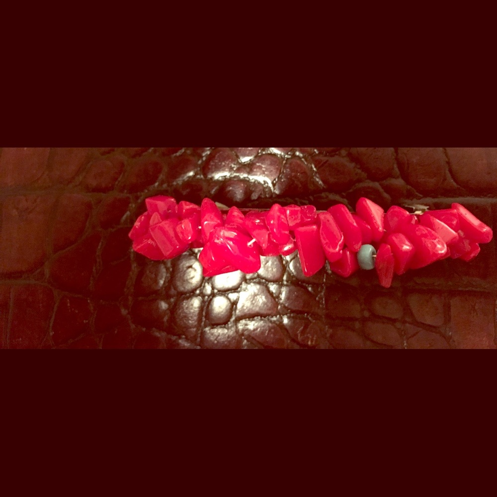 Red Coral stone and turquoise barrette